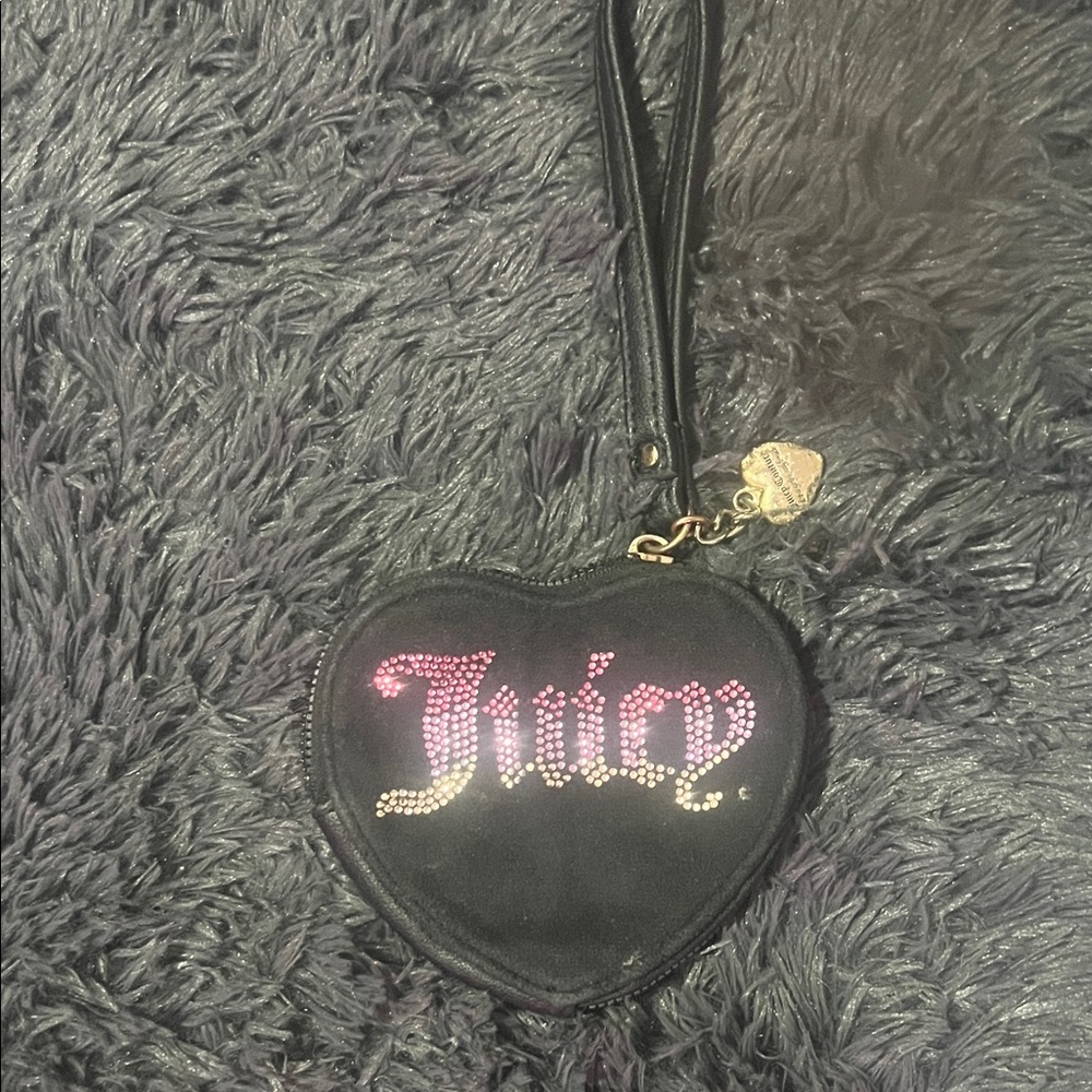 Juicy Couture Black Heart Wristlet with Pink Accents